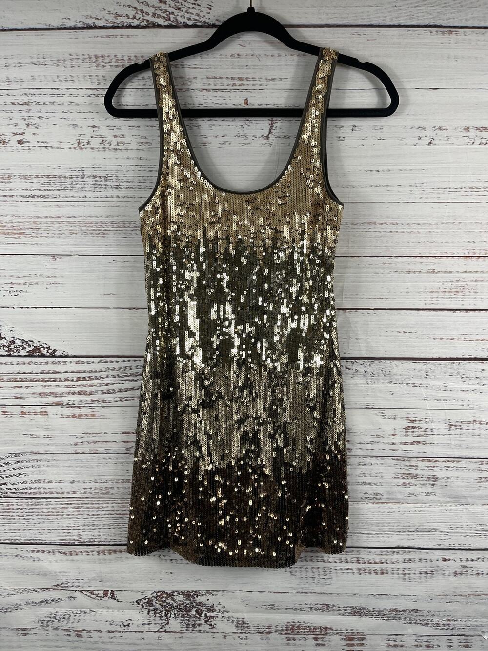 Express Dress Women's XS Gold Bronze Sequin Ombre Sleeveless Mini Party Cocktail